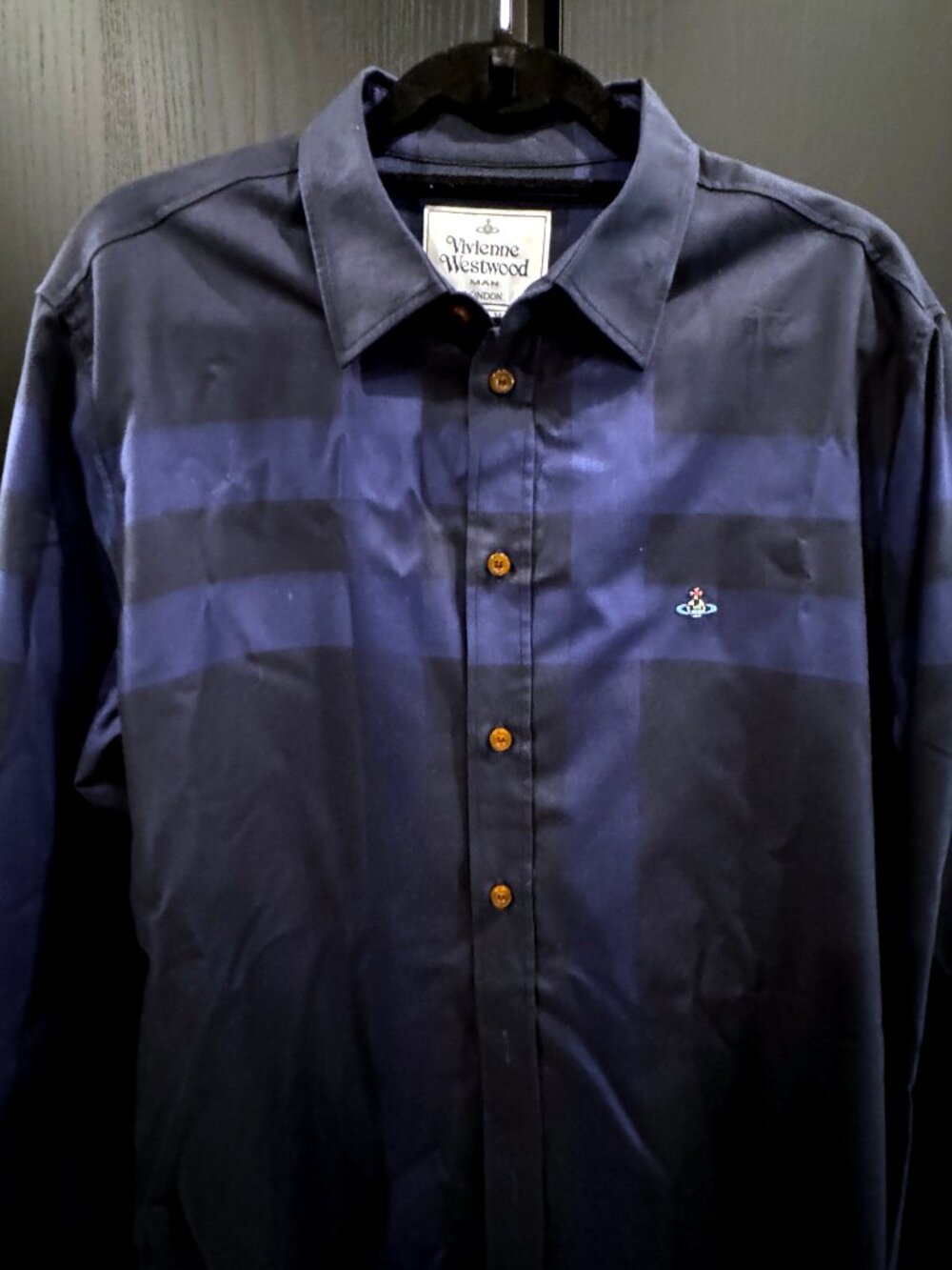 Vivienne Westwood Men's Navy Blue Expanded Tartan Long-Sleeve Shirt - Size V - Picture 15 of 15